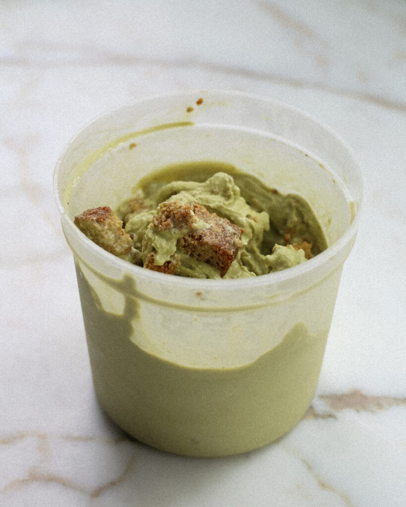 matcha mint ice cream in a pint