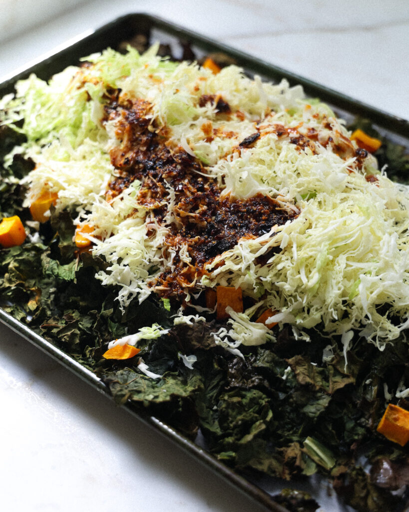 roasted salad with the dressing on top