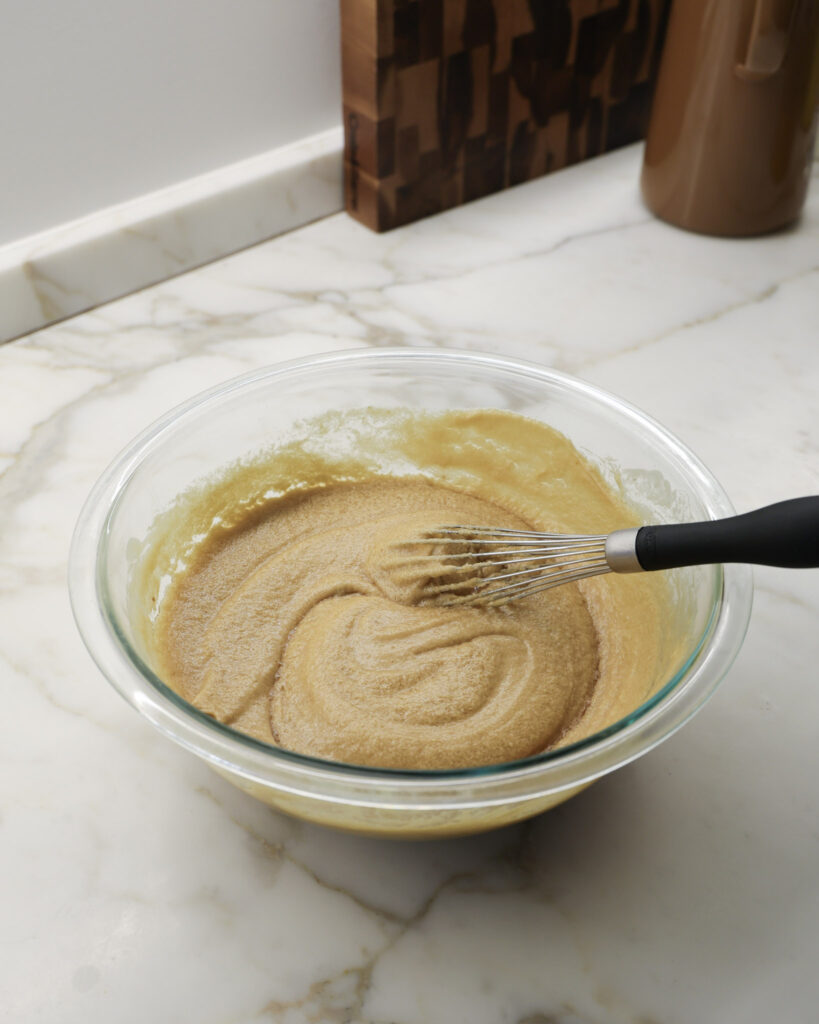 mixing the wet ingredients for matcha cookies