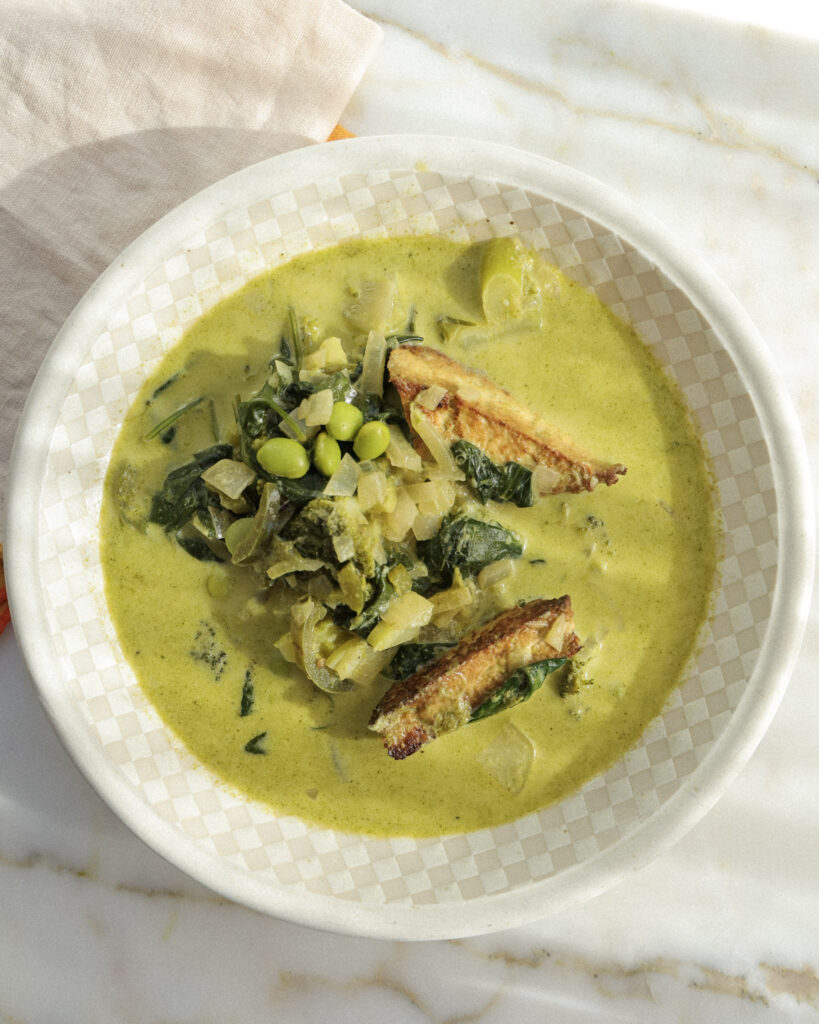 winter vegetables green soup in a bowl