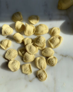 homemade orecchiette on the counter.