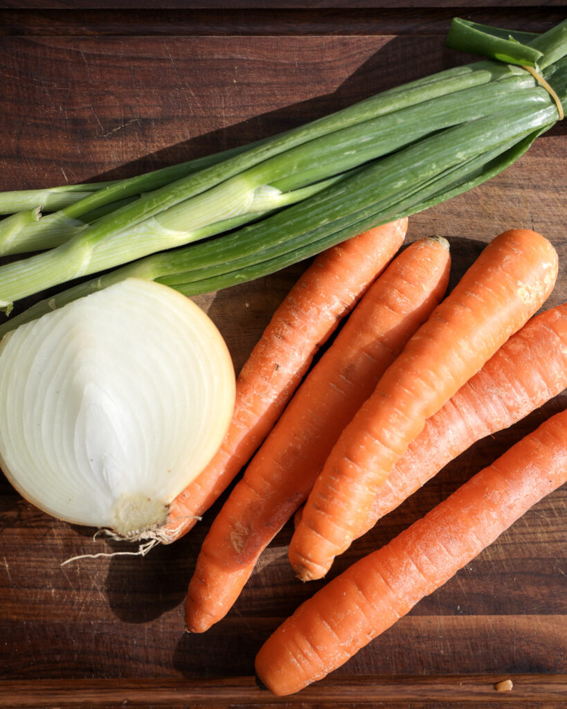 Carrots, scallions and onion.
