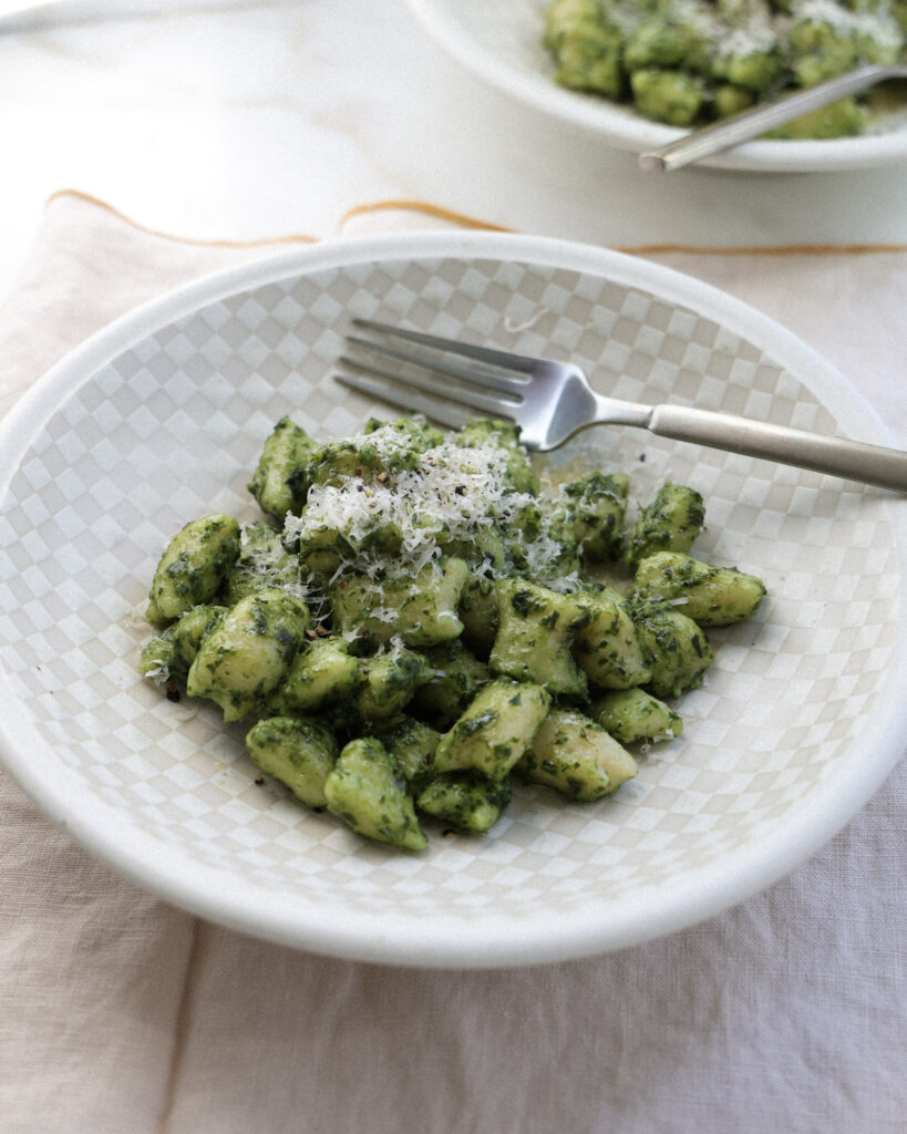 cauliflower gnocchi in a pesto sauce.