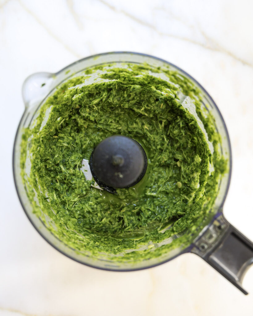 carrot top hot sauce ingredients blended in a food processor.