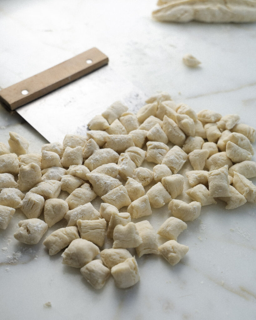 cauliflower pasta dough cut into gnocchi.