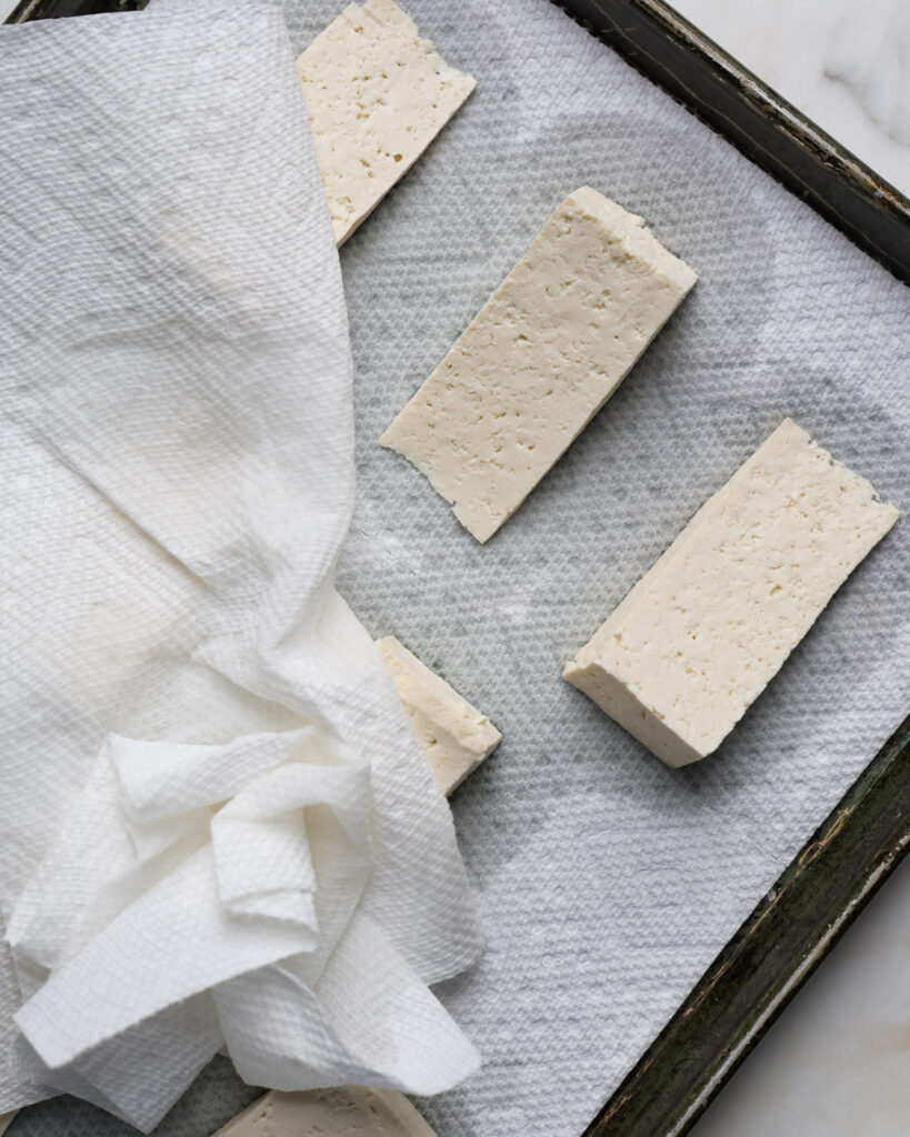 tofu being drained.