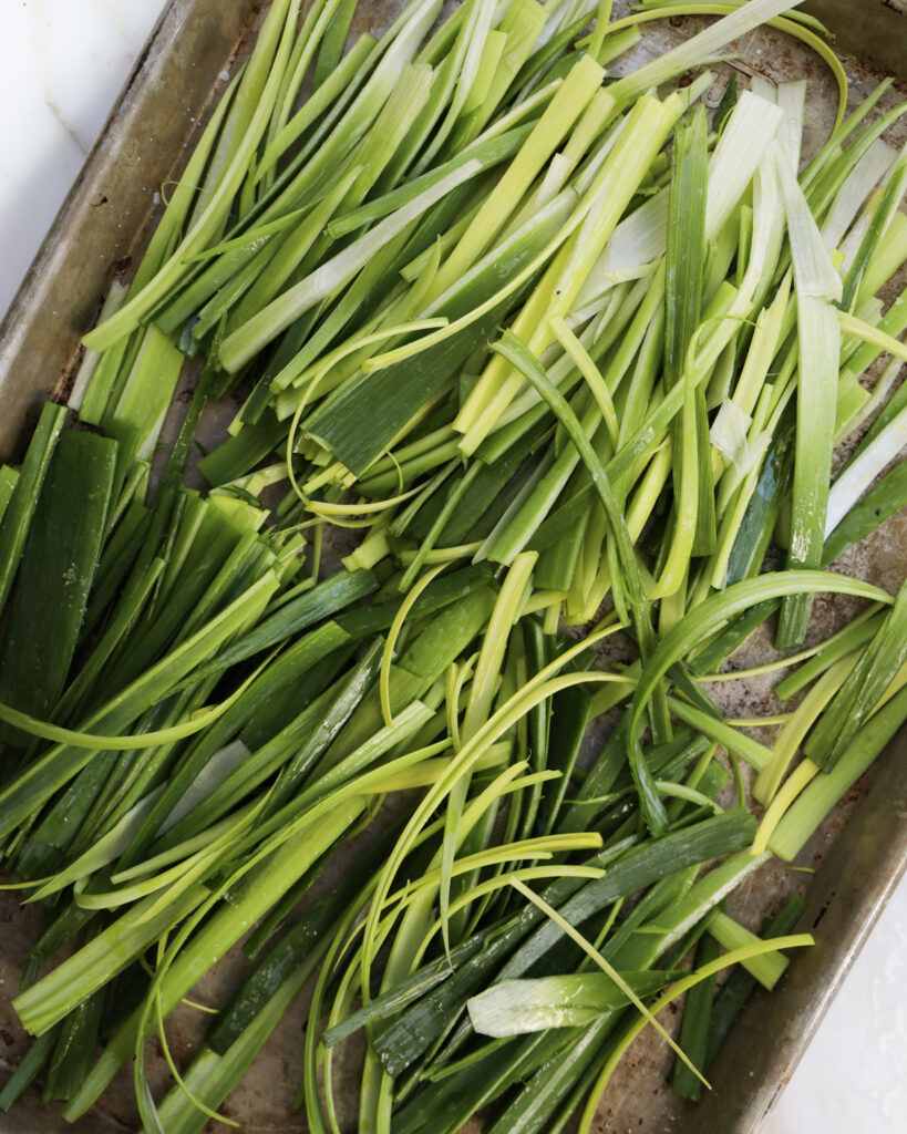 leek greens and whites separated.