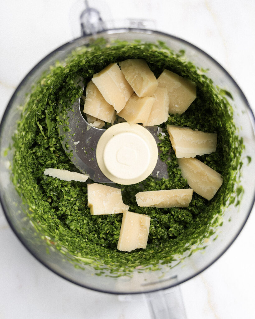 parmesan cheese added to ramp pesto.