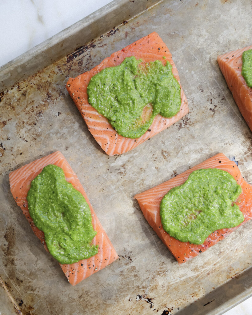 pesto spread on salmon.
