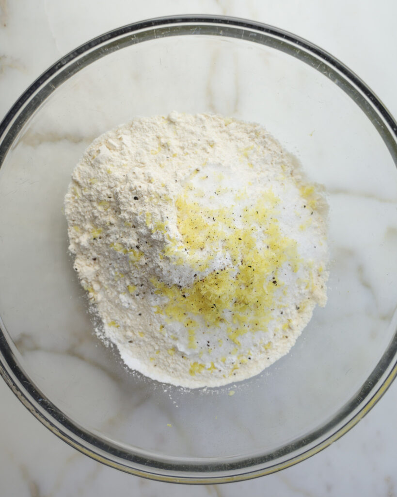 Dry ingredients for ramp biscuits in a bowl