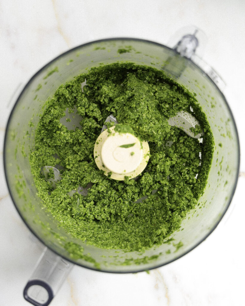 chunky ramp pesto before olive oil has been added.