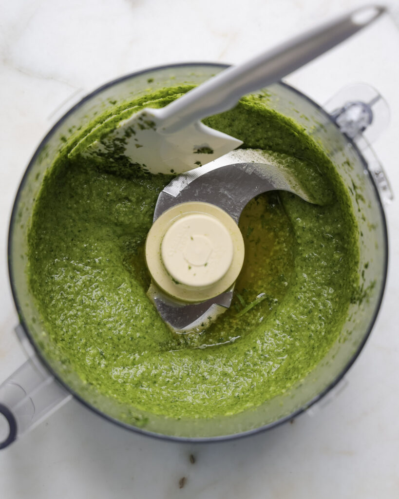 carrot top pesto in a blender.