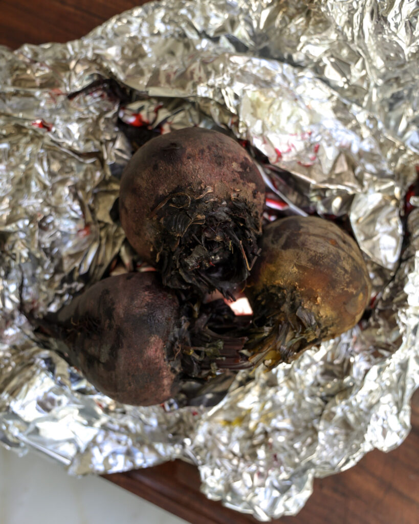 Roasted beets in foil.