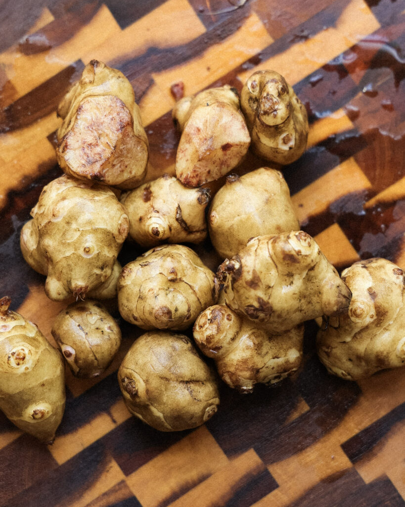 sunchokes on a cutting board.