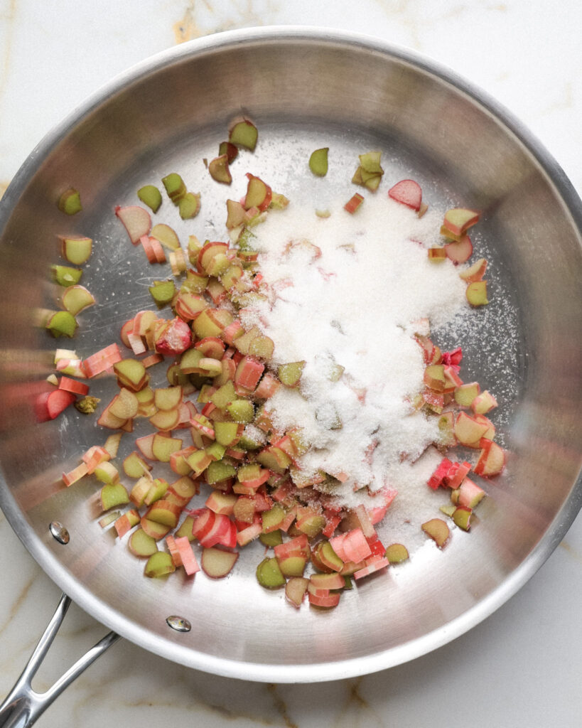 rhubarb and sugar in a pan.