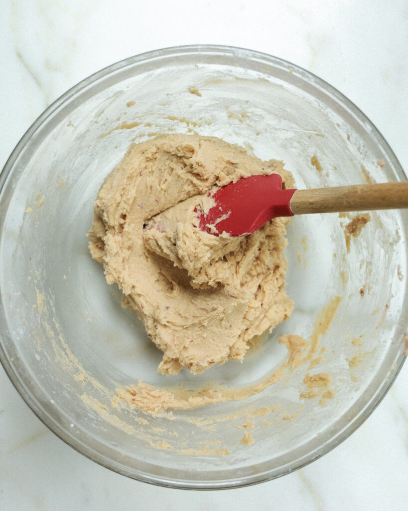 Cookie dough in a bowl.