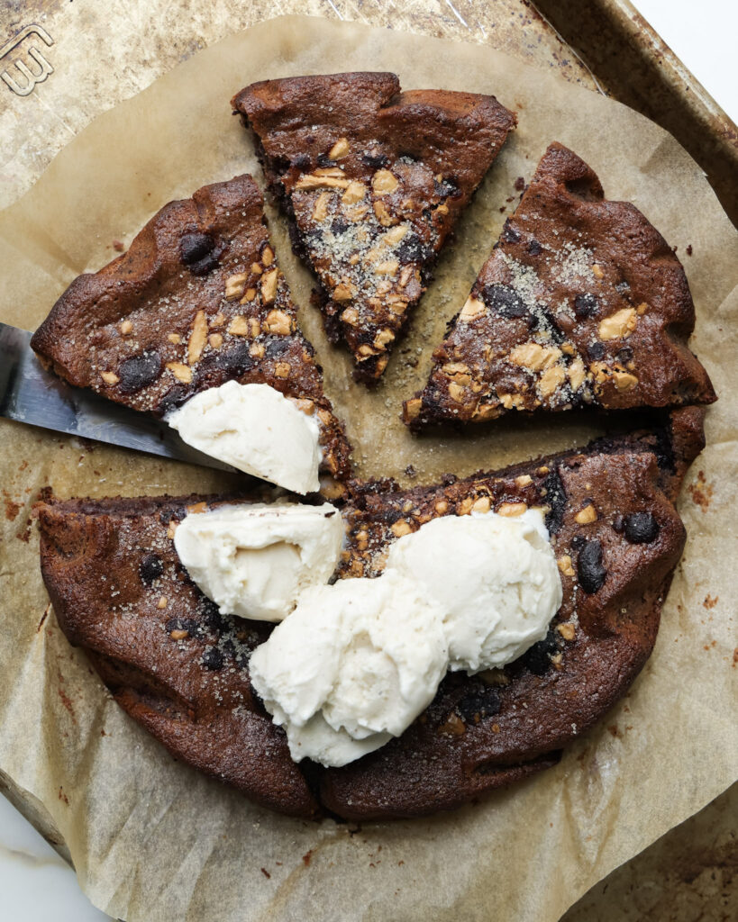 Blueberry Brownies topped with vanilla gelato.