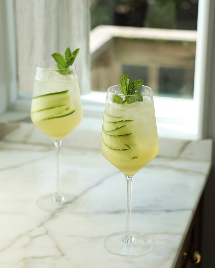 Cucumber spritz topped with mint.