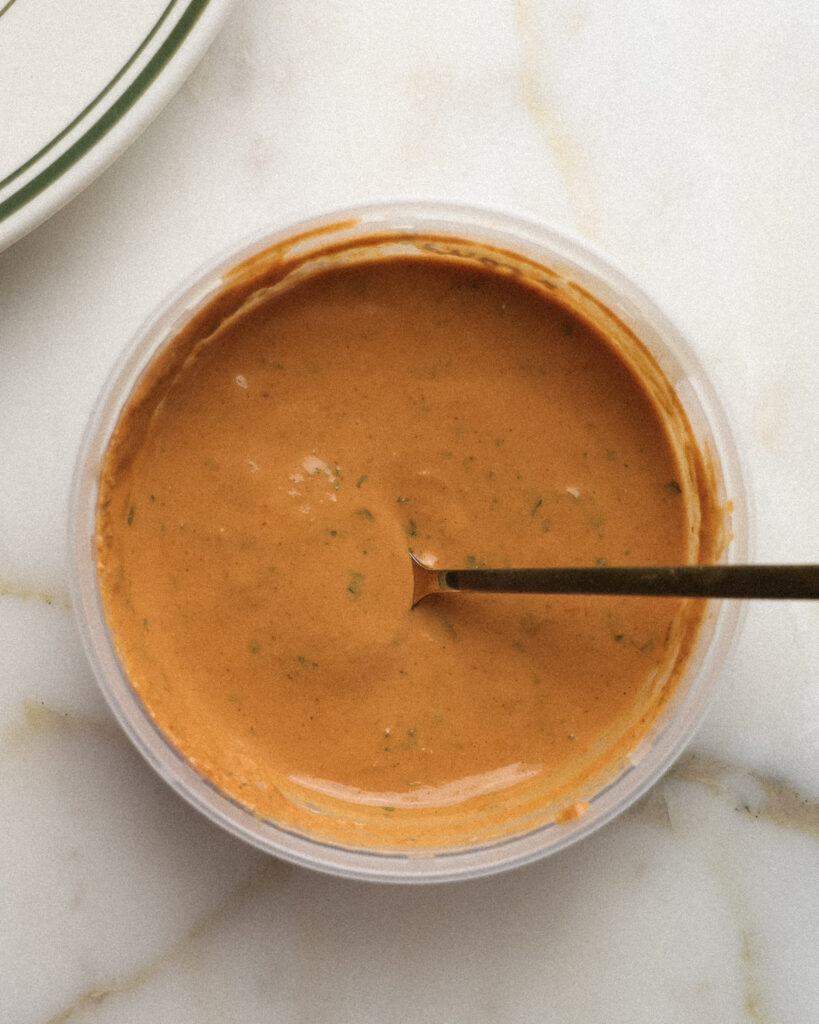 romesco sauce in a container.