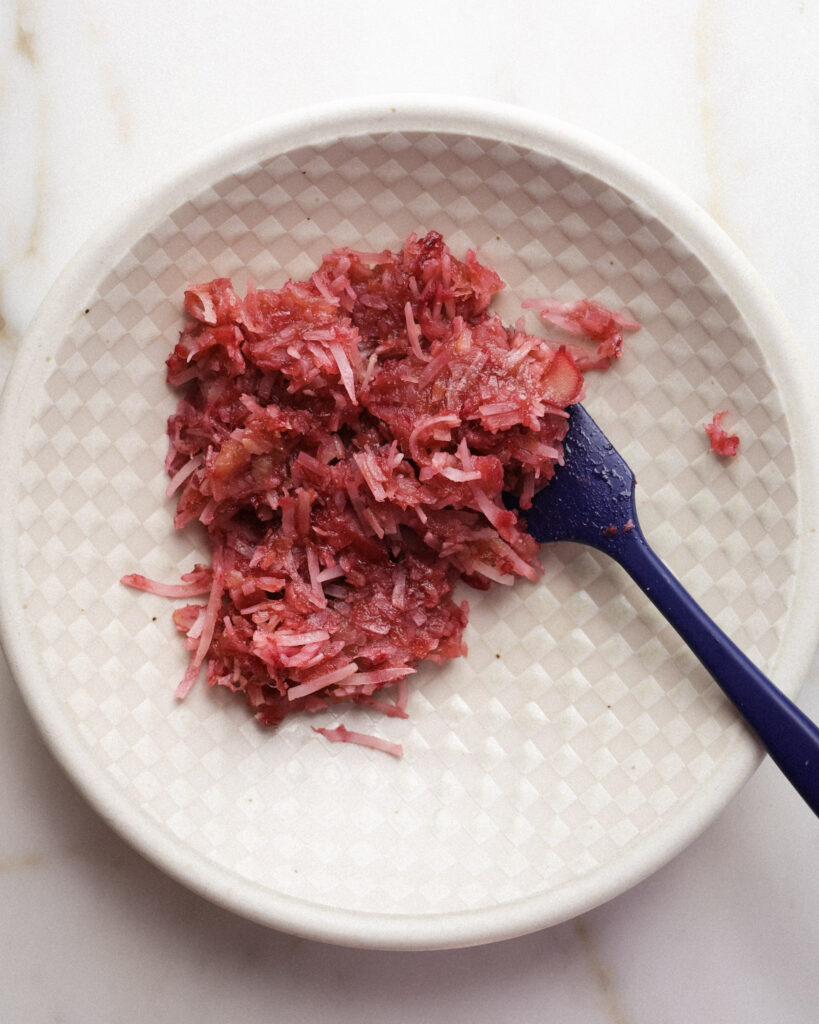 Rhubarb jam in a bowl.