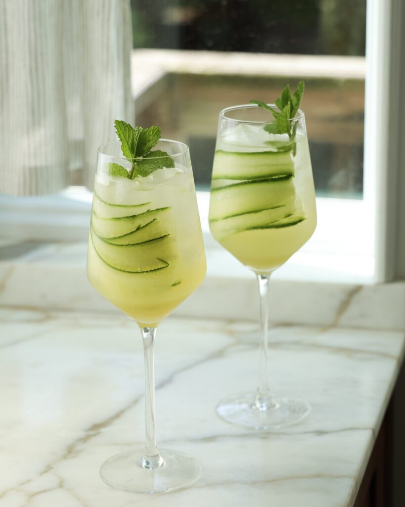 Cucumber spritz topped with mint.